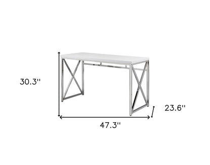 47" White and Silver Wood and Metal Computer Desk