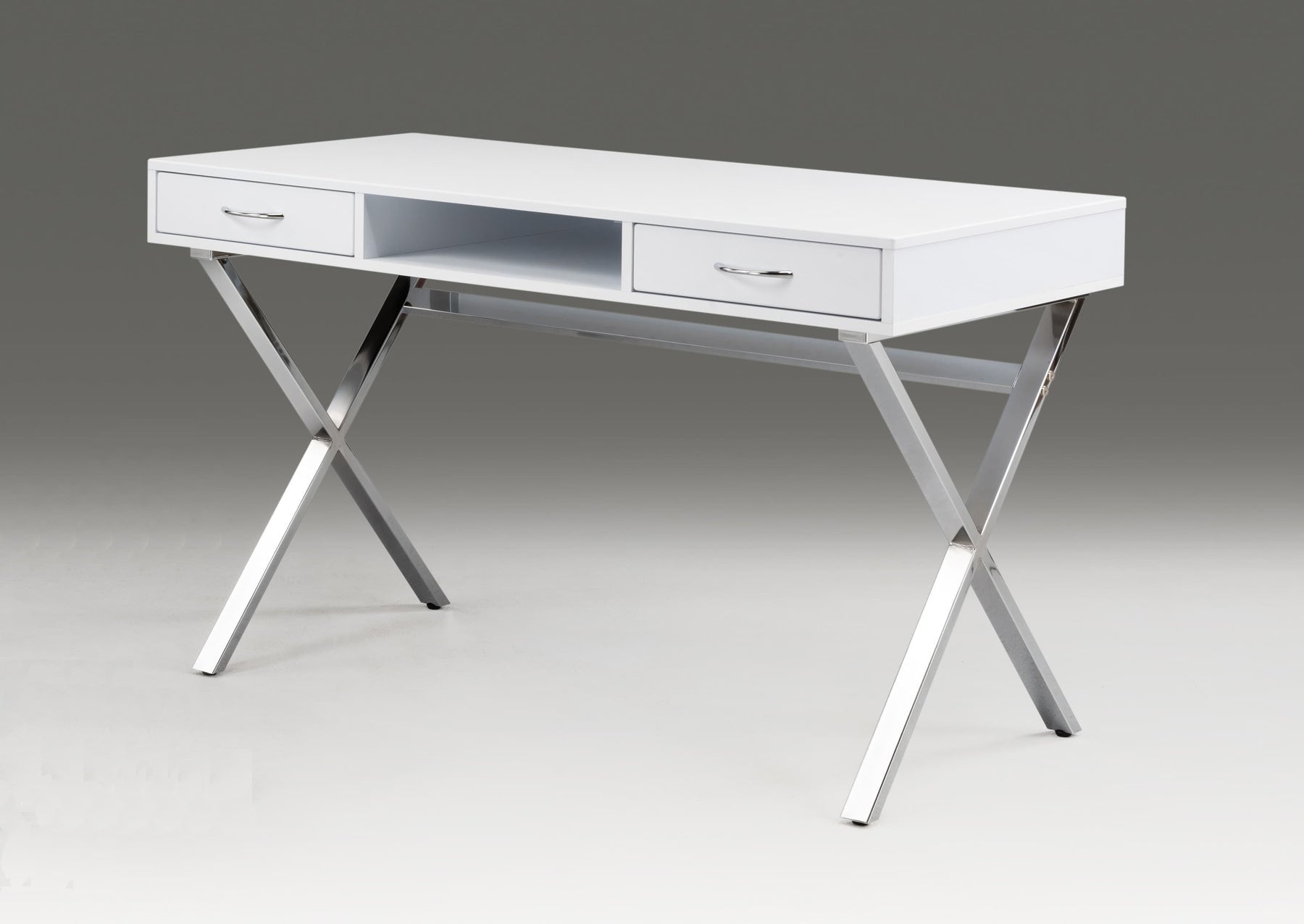 47" White and Silver Wood and Metal Computer Desk With Two Drawers
