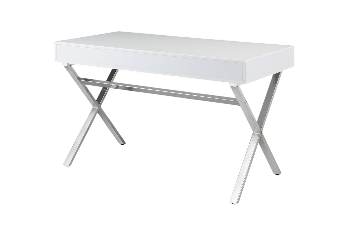 47" White and Silver Wood and Metal Computer Desk With Two Drawers