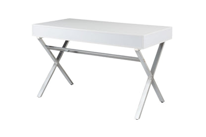 47" White and Silver Wood and Metal Computer Desk With Two Drawers