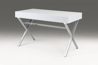 47" White and Silver Wood and Metal Computer Desk With Two Drawers