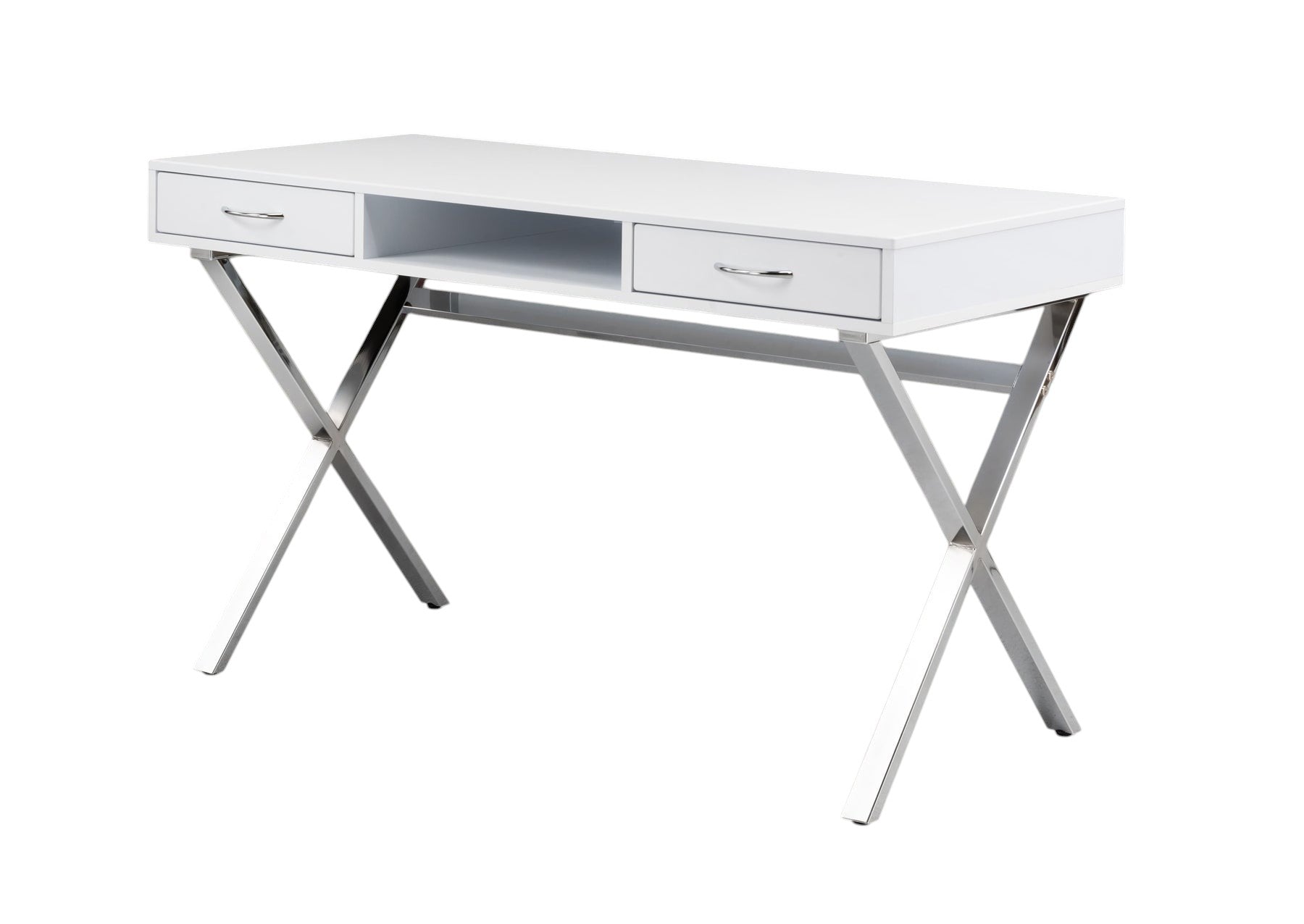 47" White and Silver Wood and Metal Computer Desk With Two Drawers