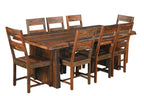 Nine Piece Brown Solid Wood Dining Set with Eight Chairs