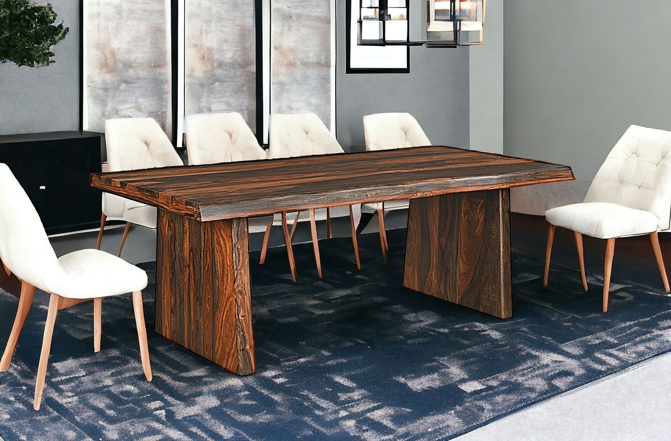 Nine Piece Brown Solid Wood Dining Set with Eight Chairs