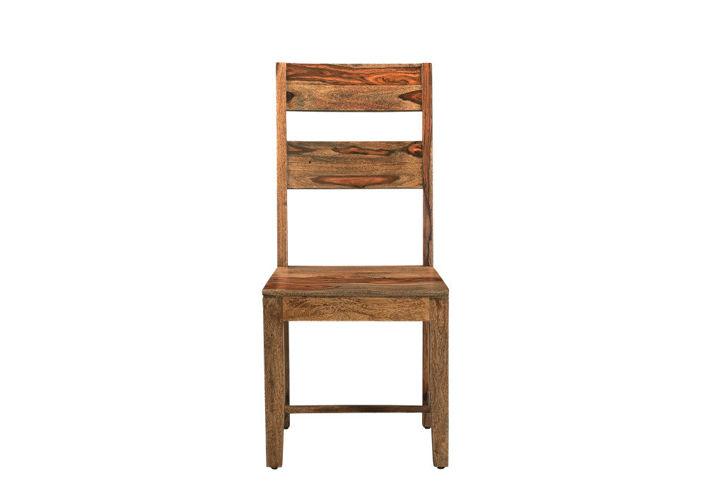 Seven Piece Brown Solid Wood Dining Set with Six Chairs