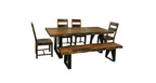Six Piece Brown and Black Solid Wood Dining Set with Four Chairs and One Bench