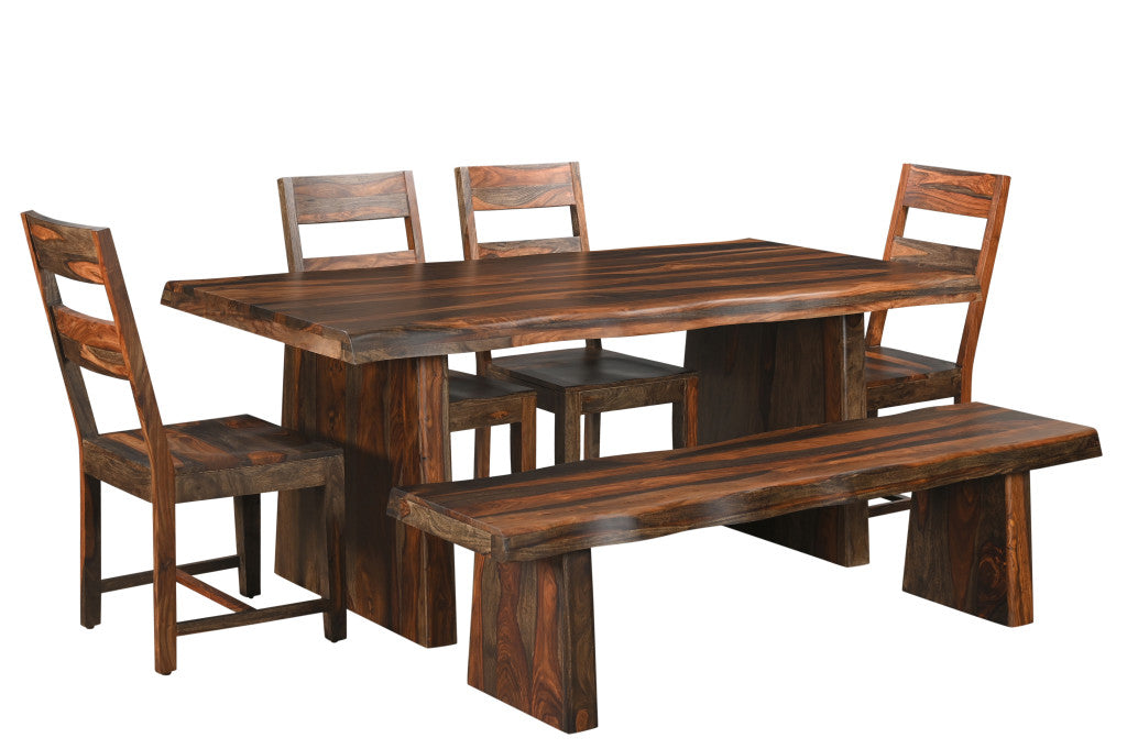Six Piece Brown Solid Wood Dining Set with Four Chairs