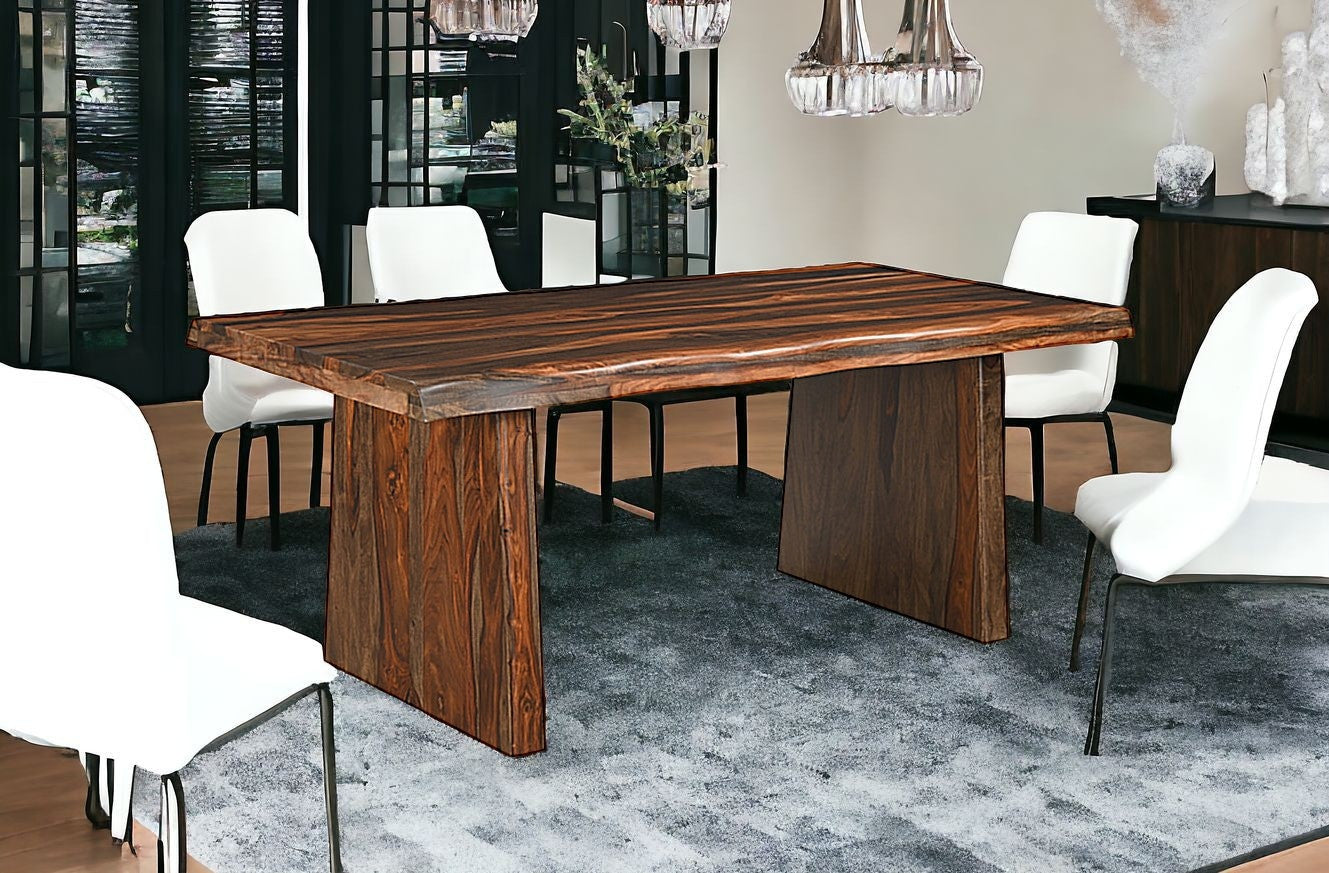 Six Piece Brown Solid Wood Dining Set with Four Chairs