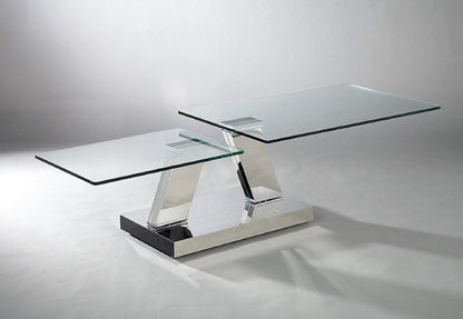 32" Clear And Silver Glass And Stainless Steel Floor Shelf Coffee Table