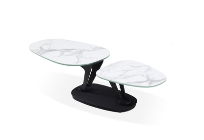 36" White And Black Faux Marble And Metal Oval Coffee Table