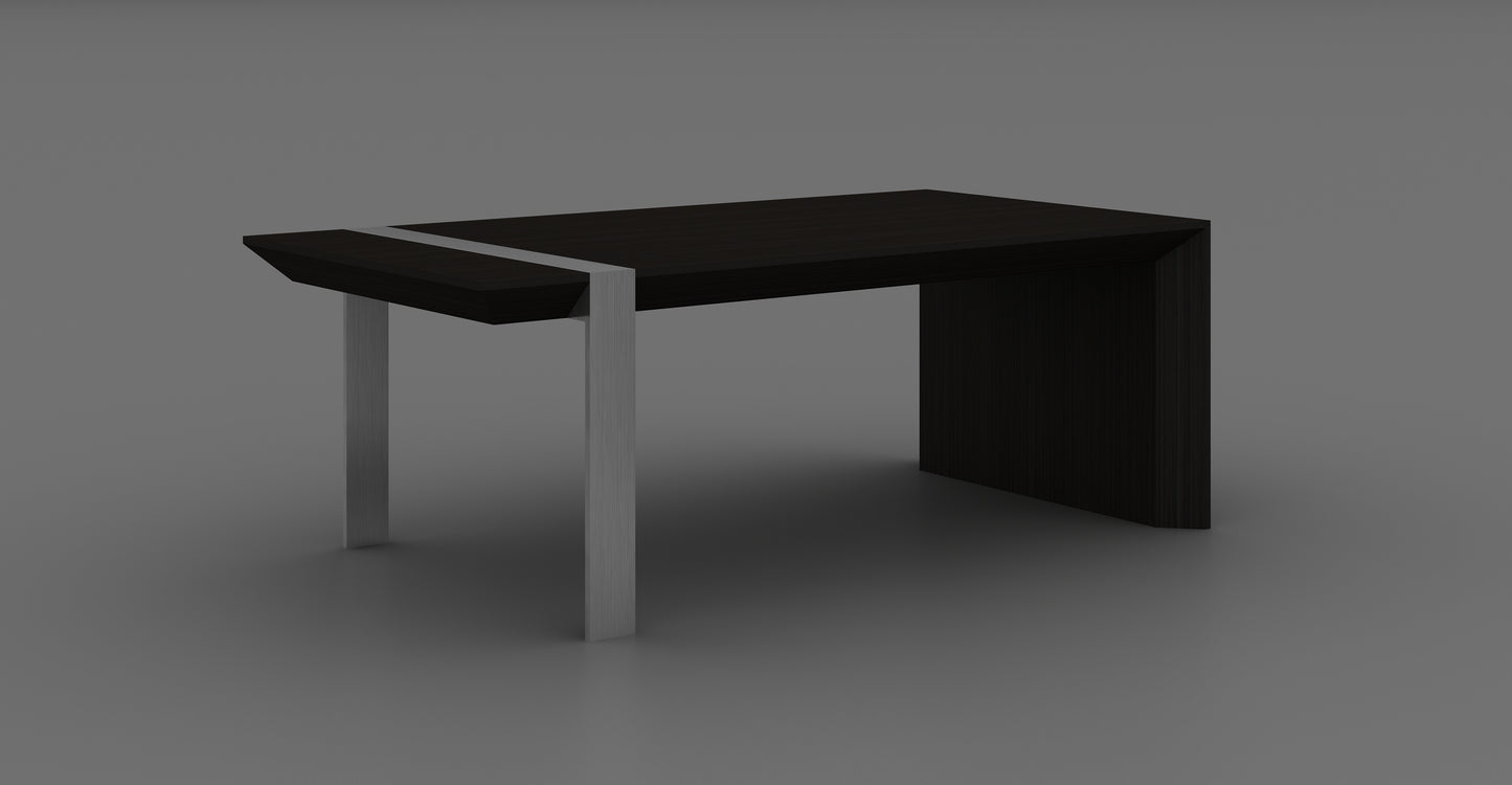48" Black And Silver Wood And Stainless Steel Distressed Sled Coffee Table