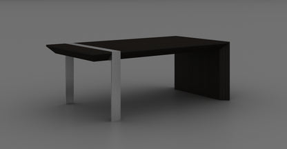 48" Black And Silver Wood And Stainless Steel Distressed Sled Coffee Table