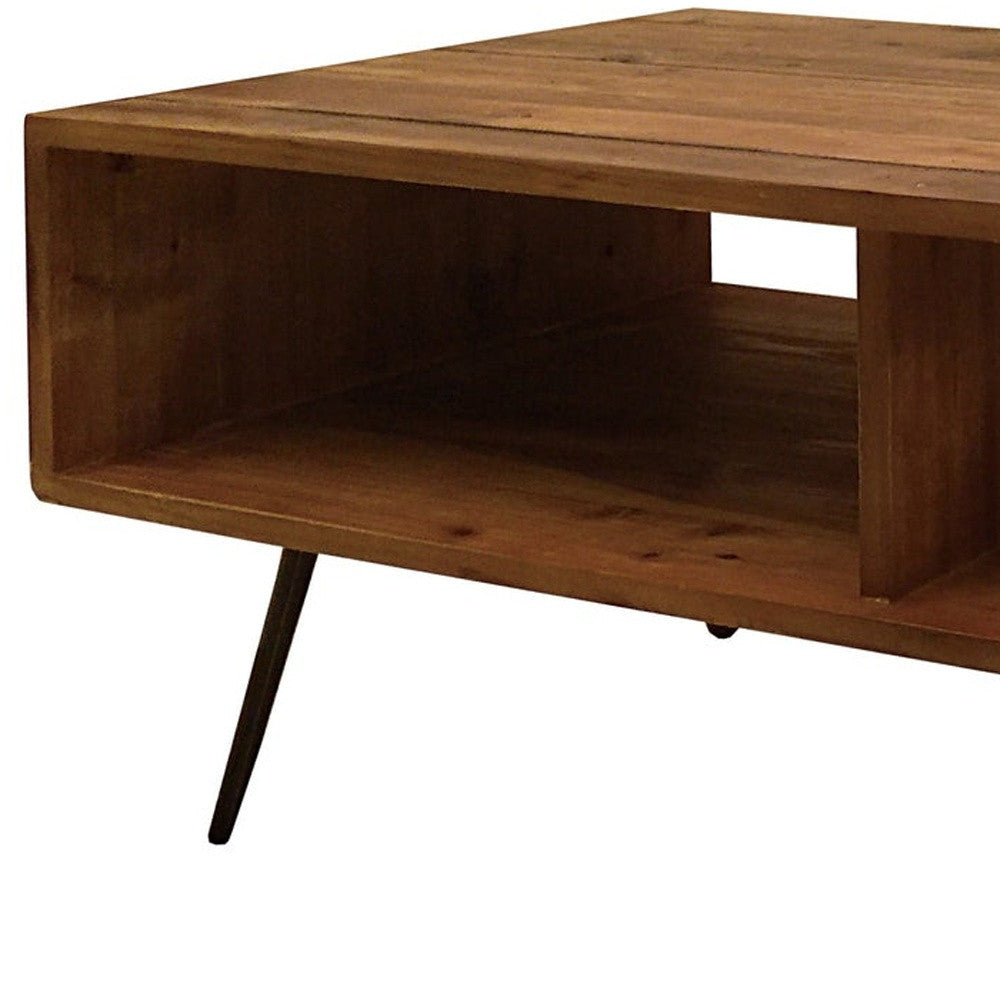 23" Brown And Black Wood And Metal Coffee Table With Shelf