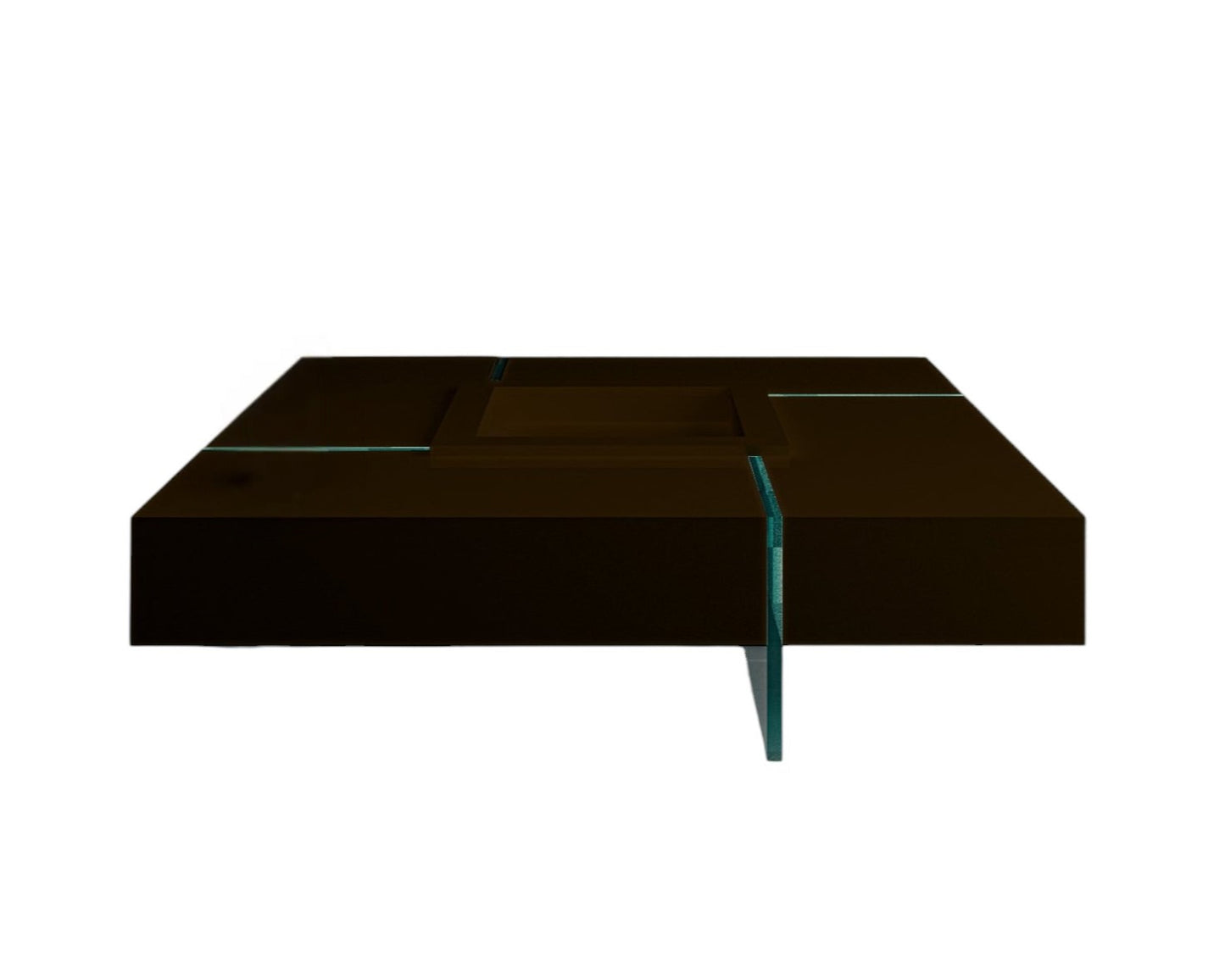 47" Espresso and Clear Wood and Glass Square Coffee Table