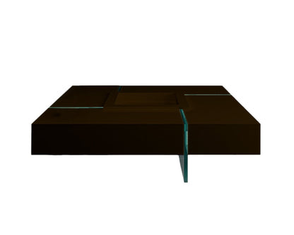 47" Espresso and Clear Wood and Glass Square Coffee Table