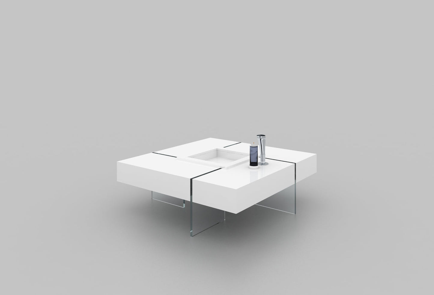 47" White And Clear Wood And Glass Square Sled Coffee Table
