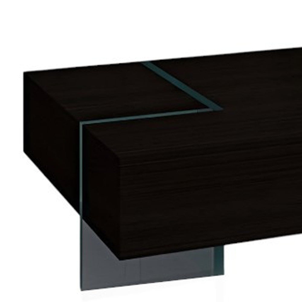 53" Black And Clear Wood And Glass Sled Coffee Table