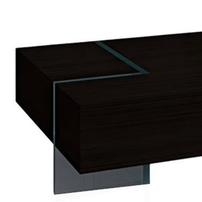 53" Black And Clear Wood And Glass Sled Coffee Table