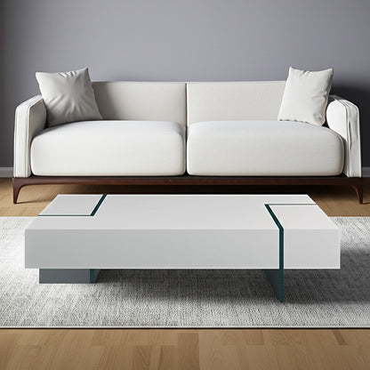 53" White And Clear Wood And Glass Sled Coffee Table