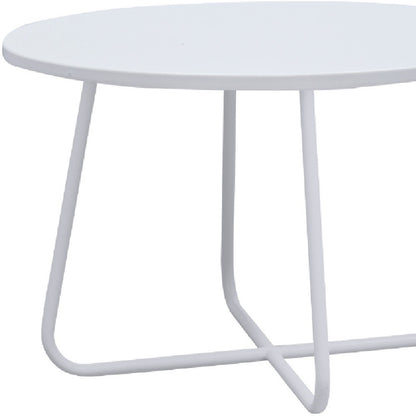 28" White Wood And Metal Round Cross Legs Coffee Table