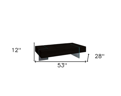 53" Black And Clear Wood And Glass Sled Coffee Table