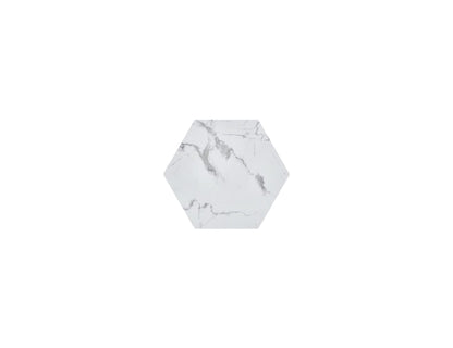 35" White And Gold Faux Marble Hexagon Drum Coffee Table