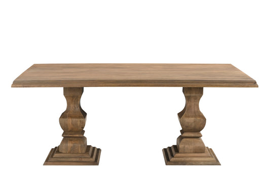 75" Brown Solid Wood Double Pedestal Base Dining Table