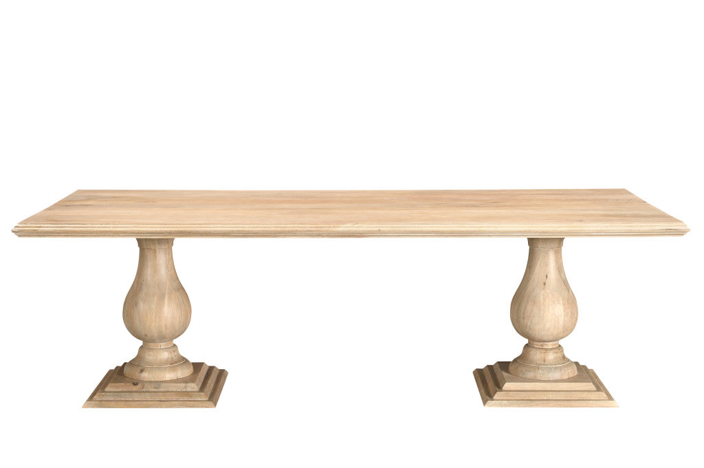 96" Natural Wood Double Pedestal Base Dining Table