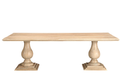 96" Natural Wood Double Pedestal Base Dining Table
