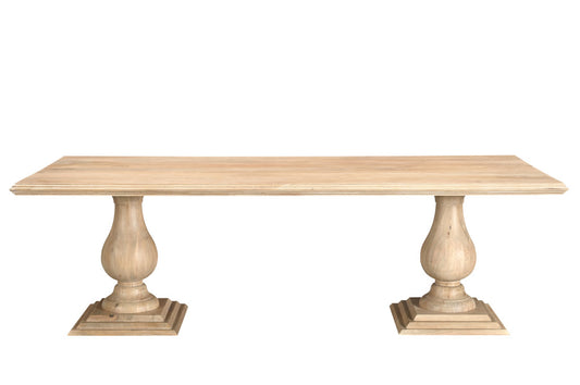 96" Natural Wood Double Pedestal Base Dining Table