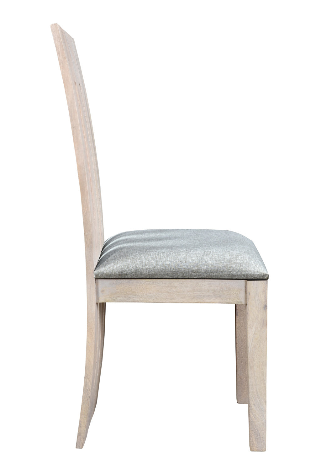 Set of Two Gray and Natural Fabric And Wood Slat Back Dining Side Chairs