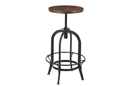Brown and Black Solid Wood and Metal Backless Adjustable Height Swivel Bar Chair