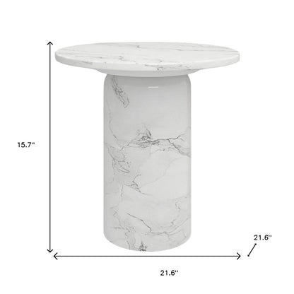 16" White Marble and Wood Round Pedestal End Table