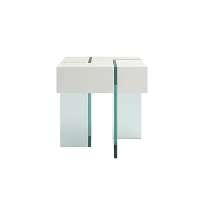 22" White And Clear Wood And Glass Square Sled End Table