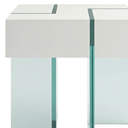 22" White And Clear Wood And Glass Square Sled End Table