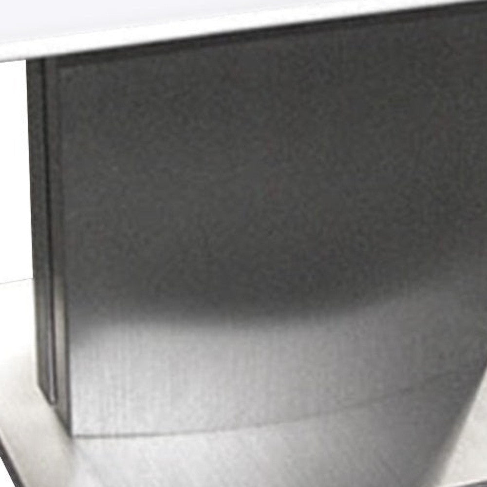 22" White And Silver Marble And Metal Square Pedestal End Table
