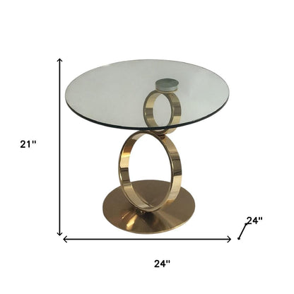 21" Clear and Gold Glass and Metal Round Pedestal End Table