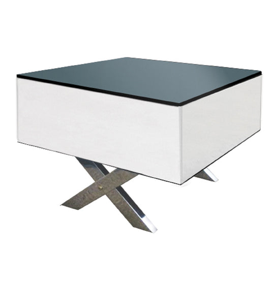 20" Black And White Mirrored Glass Square Cross Legs End Table
