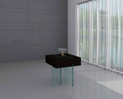 22" Black And Clear Wood and Glass Square Sled End Table