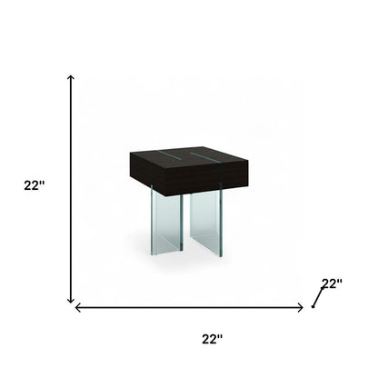22" Black And Clear Wood and Glass Square Sled End Table