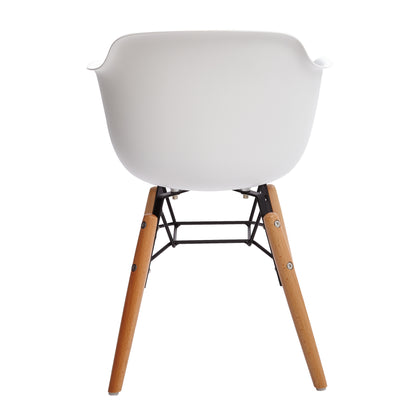 Set Of Four White And Brown Heavy Duty Plastic And Wood Juvenile Side Chairs