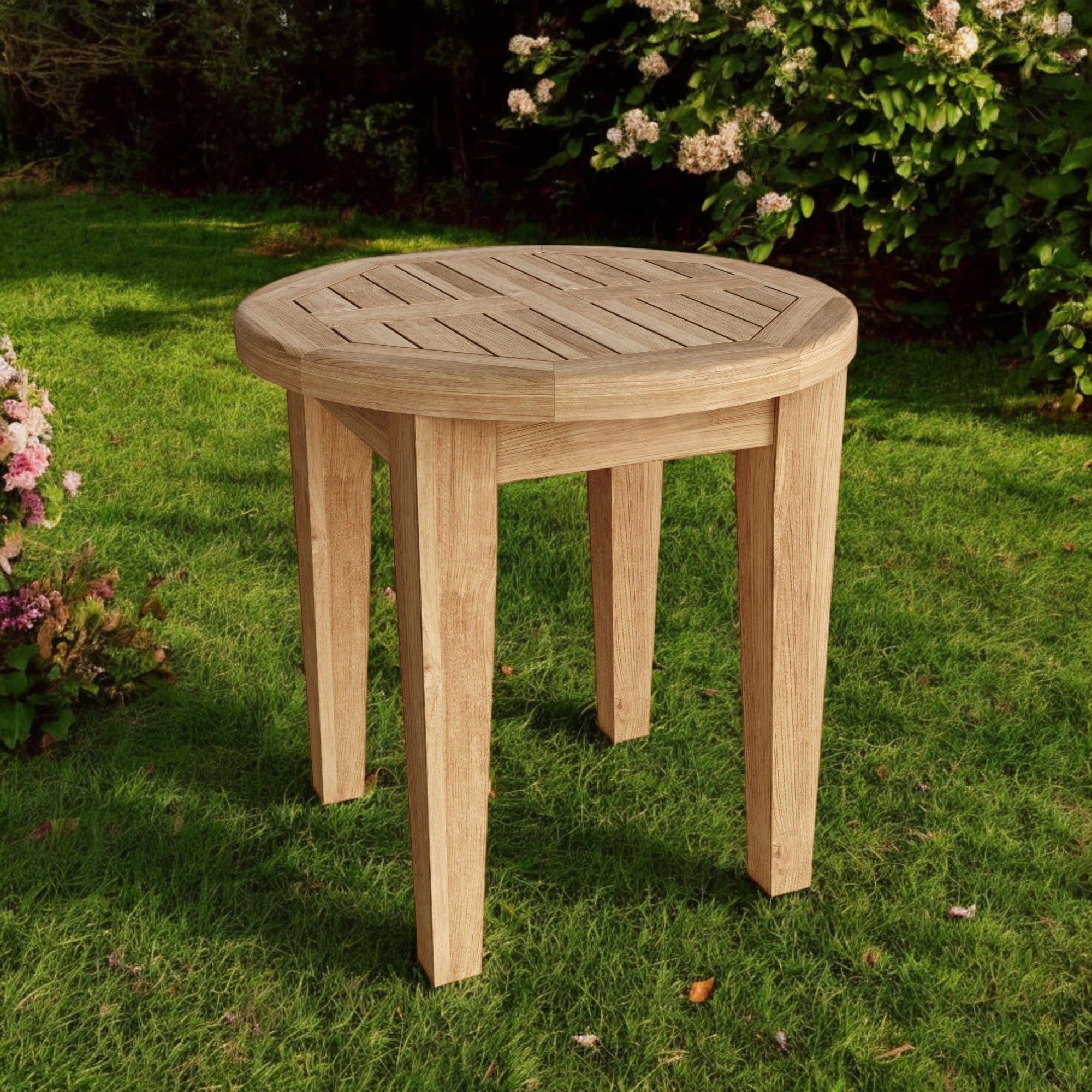 20" Natural Rounded Solid Wood Outdoor Side Table