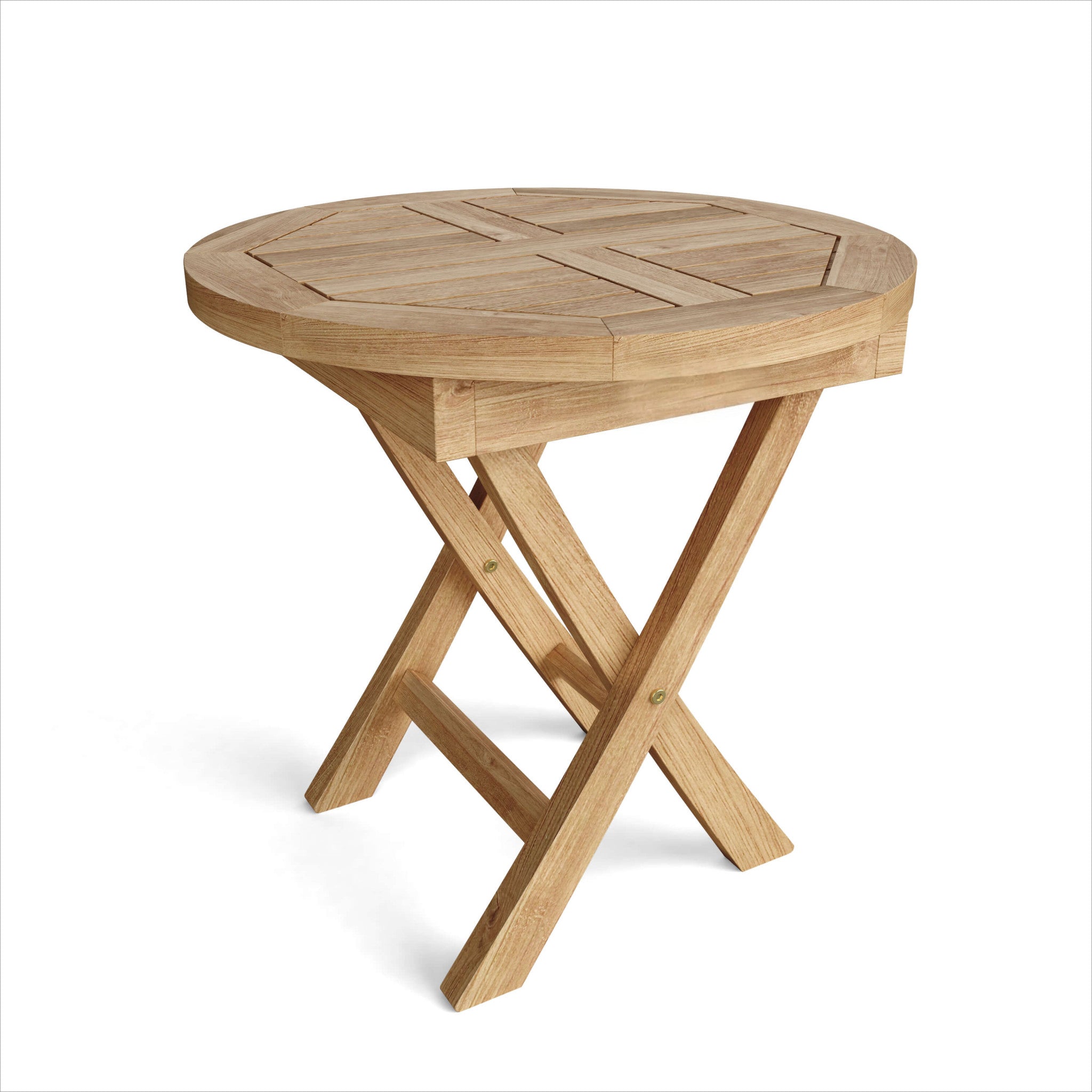 20" Natural Rounded Solid Wood Folding Outdoor Side Table