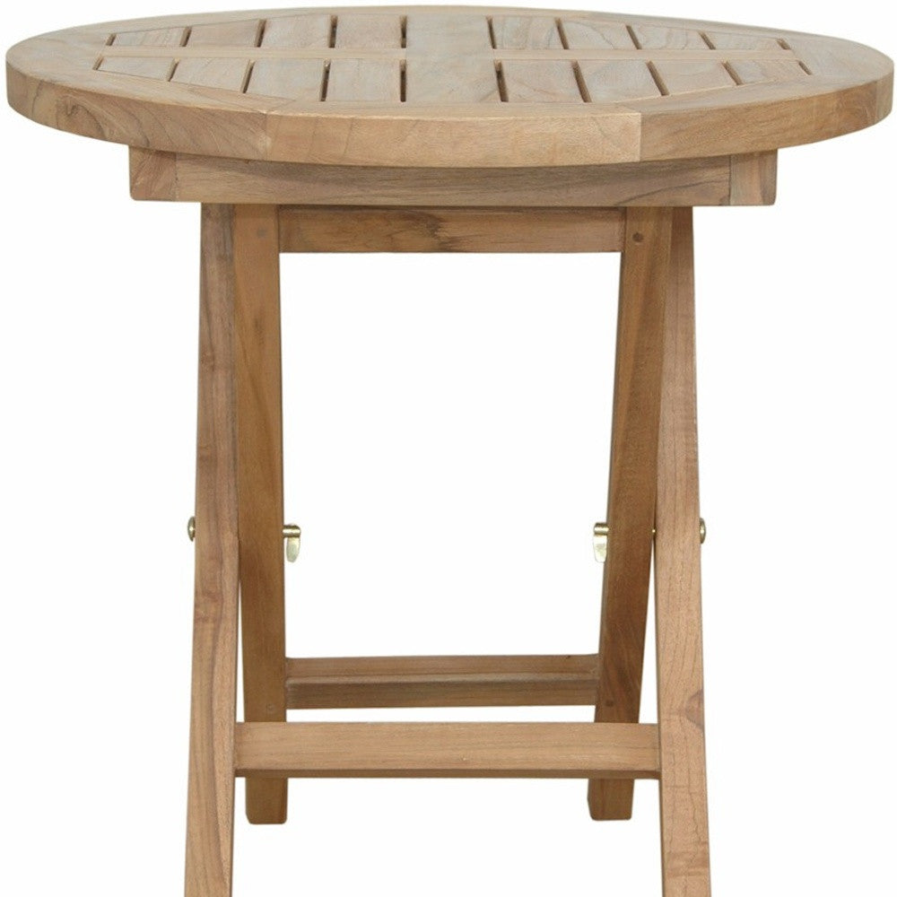 20" Natural Rounded Solid Wood Folding Outdoor Side Table