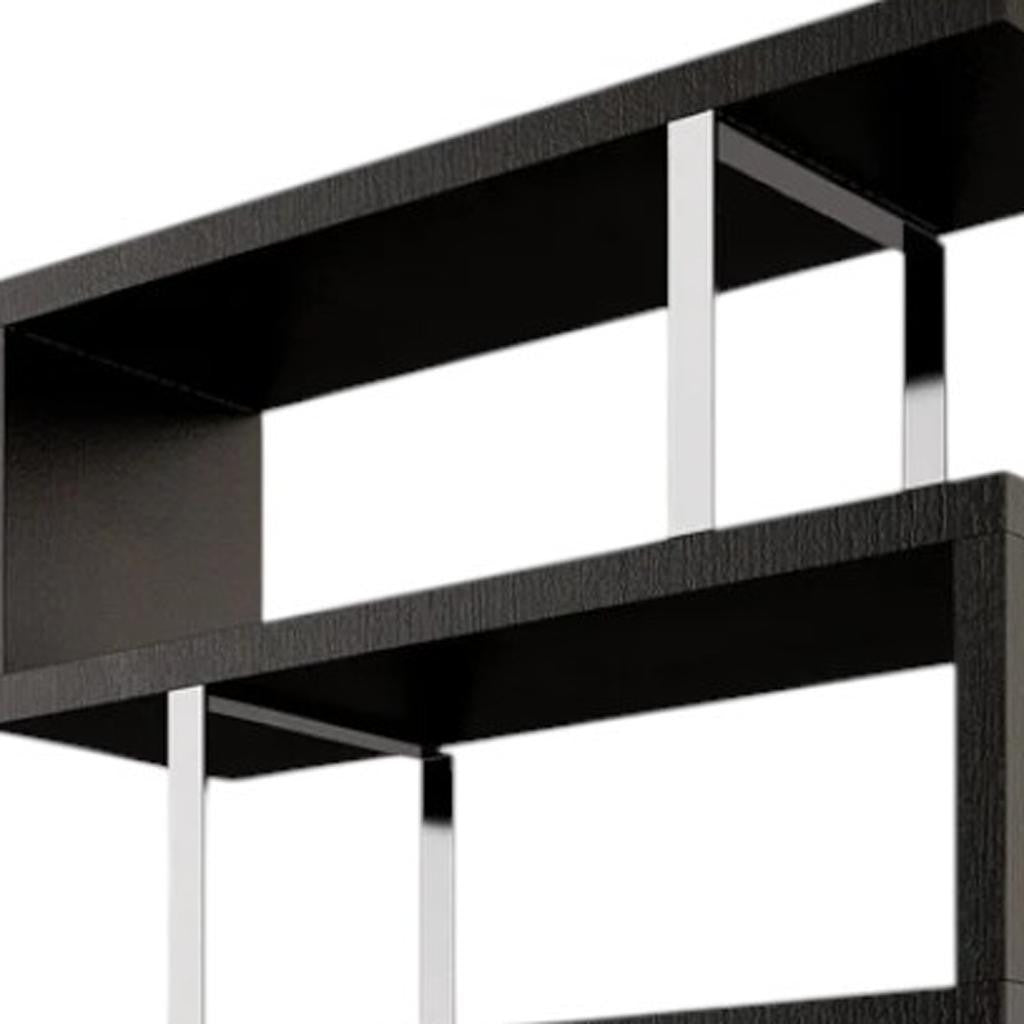 67" Black And Silver Metal and Wood Three Tier Etagere Bookcase