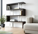 67" Black And Silver Metal and Wood Three Tier Etagere Bookcase