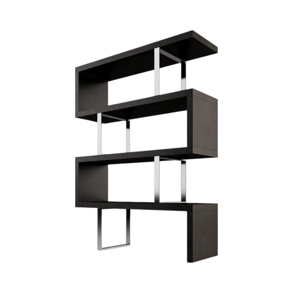 67" Black And Silver Metal and Wood Three Tier Etagere Bookcase