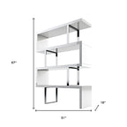 67" White And Silver Metal and Wood Three Tier Etagere Bookcase