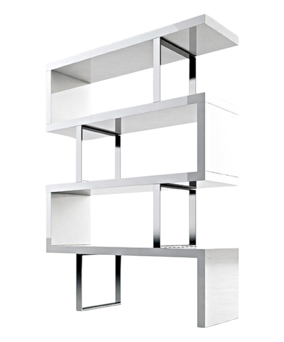 67" White And Silver Metal and Wood Three Tier Etagere Bookcase