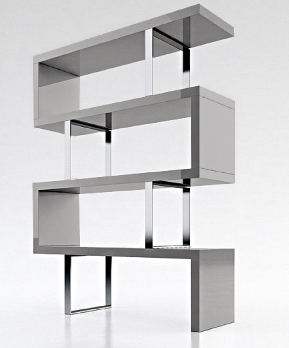67" Gray And Silver Metal and Wood Three Tier Etagere Bookcase
